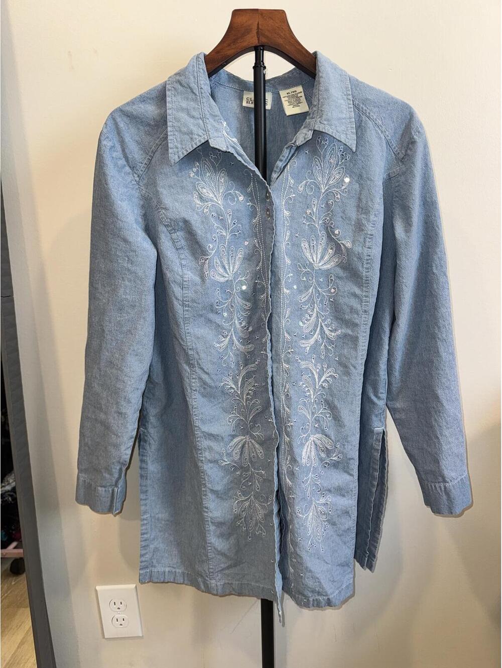 Embroidered Denim Tunic XL Western Boho Cottagecore Country Chic